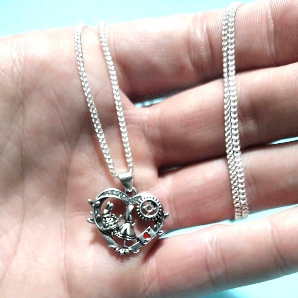 Alice Wonderland Sterling Sliver 925 Necklace Psychedelic Halloween Christmas